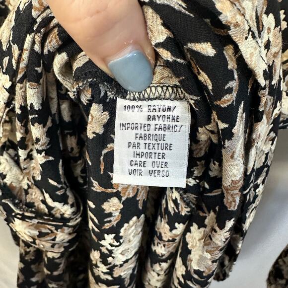 Anne Klein Vintage VTG A Line Black Floral Long Sleeve Buttons Short Dress 4 - Picture 8 of 8